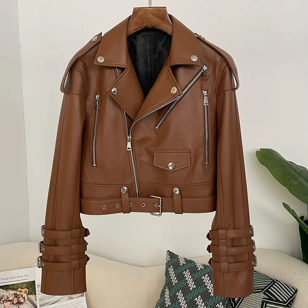 Women'S Fashion Utility Jacket - Giacca Utility in Vera Pelle per