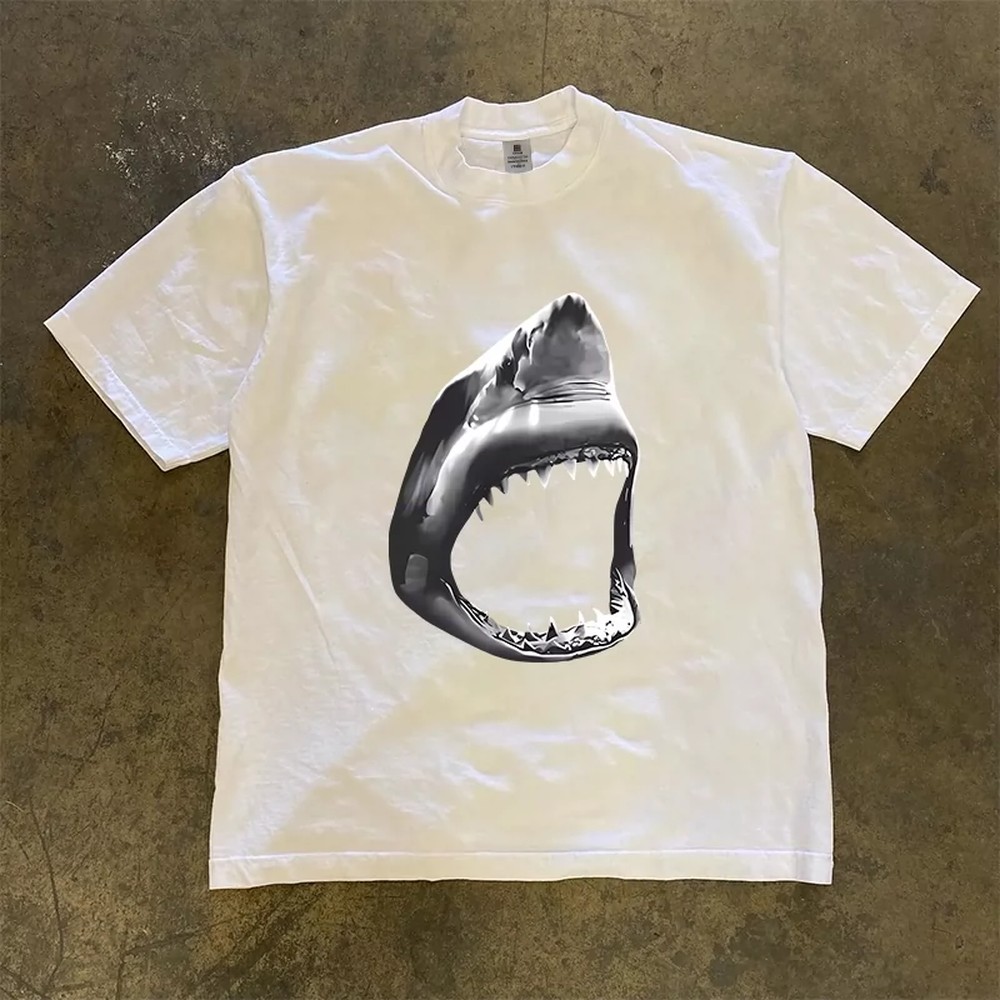 Women'S Young Fashion - T-Shirt Squalo Bianco Uomo Donna Stampa