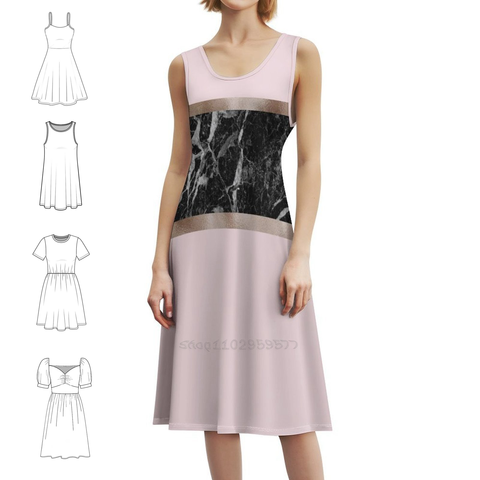 Women Fashion Gown - Fragole e marmo nero crema e