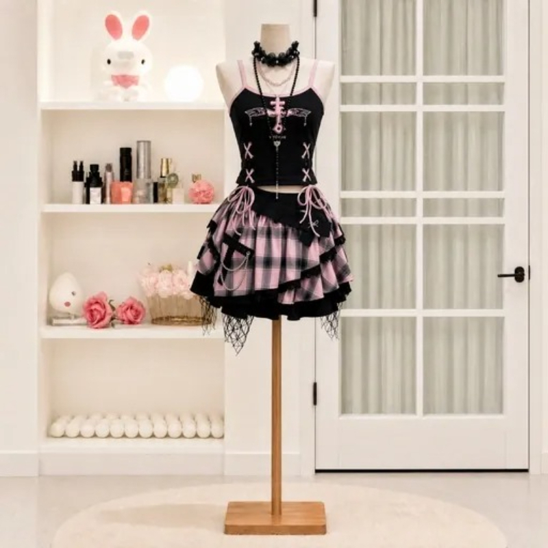 V Neck Cami Top - Set gonna vintage Y2K Dark Sweet