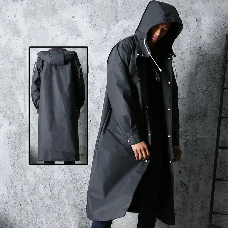 Women'S Fashion Raincoat - Nero moda adulto impermeabile lungo impermeabile