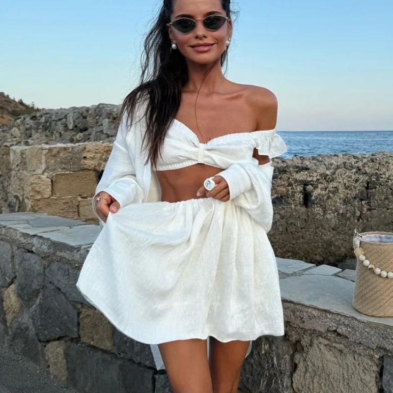 V Neck Cami Top - Canotta Puffy Minigonna Set a due