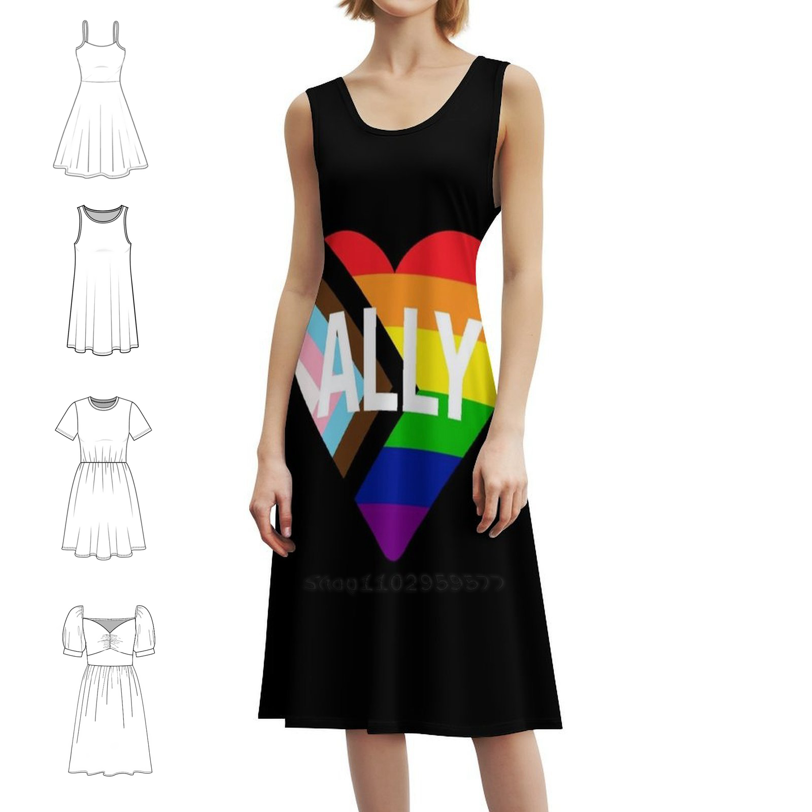 Women Fashion Gown - Progress Pride Flag Heart Ally Boho