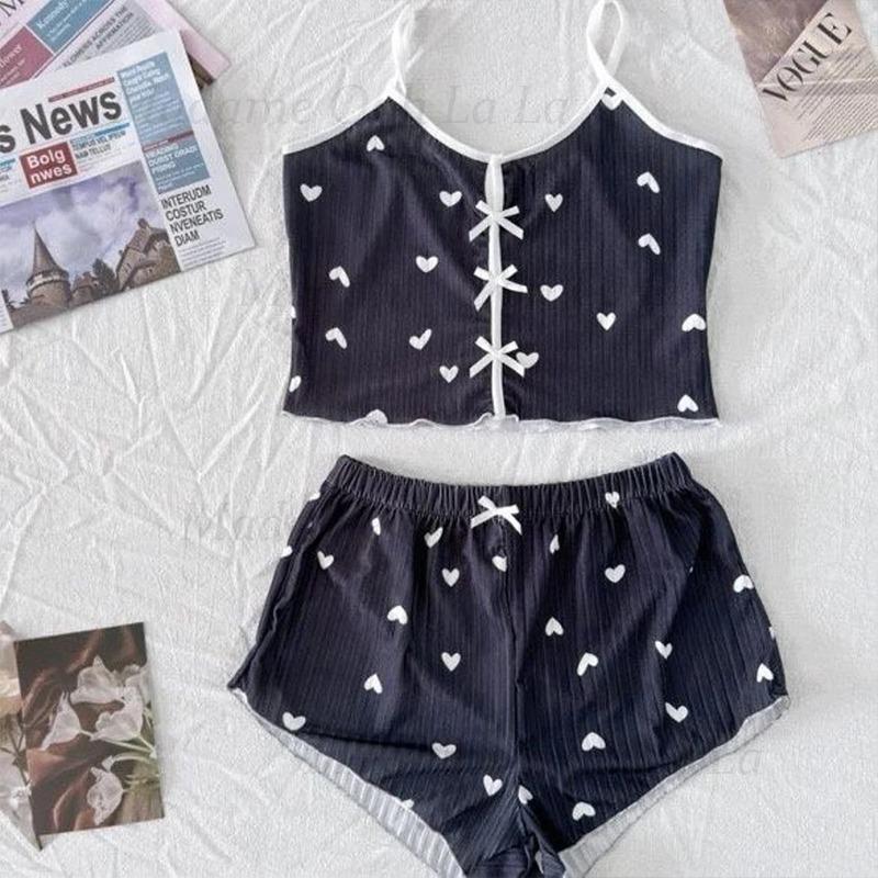 V Neck Cami Top - Set Pigiama Sexy con Stampa a